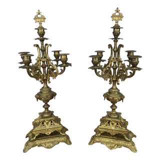 French Style Five-Arm Candleholders in Brass, Set of 2 For Sale