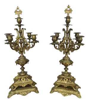 French Style Five-Arm Candleholders in Brass, Set of 2