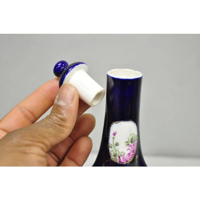 Antique Royal Nippon Hand Painted Nishiki Cobalt Blue Floral Vase With Stopper For Sale - Image 14 of 17