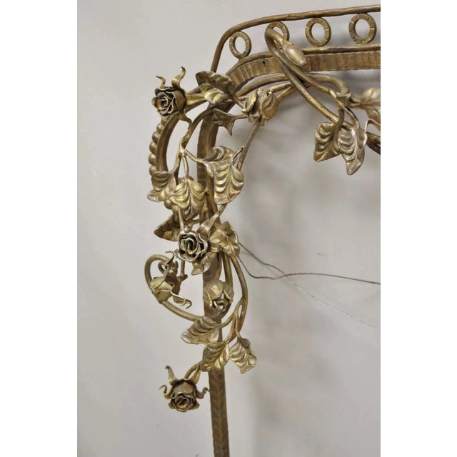 Gold Mid 20th Century Italian Hollywood Regency Wrought Iron Large Flower Mirror Frame For Sale - Image 8 of 12
