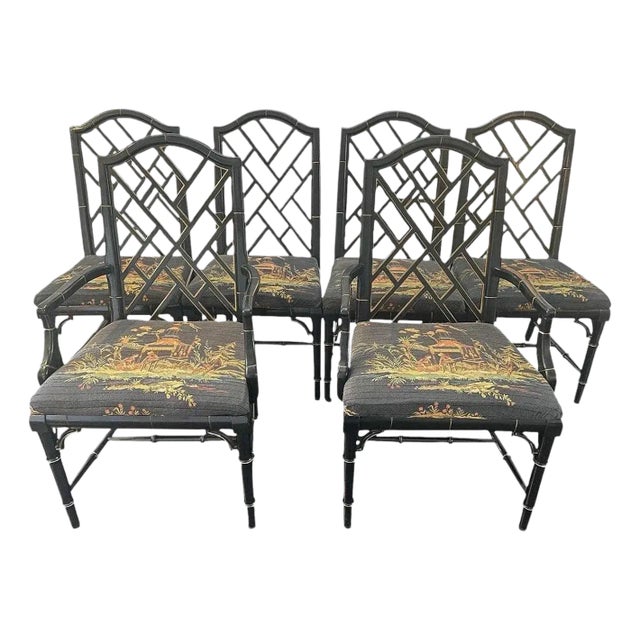 Late 20th Century Chinoiserie Fretwork Dining Chairs by Century Furniture- Set of 6 For Sale