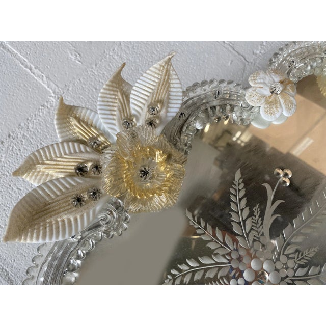 Italian Venetian Rectangular Gold Floreal Hand-Carving Mirror in Murano Glass Style For Sale - Image 3 of 10