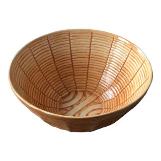 Vintage Portuguese Ceramic Basket Weave Serving Bowl For Sale