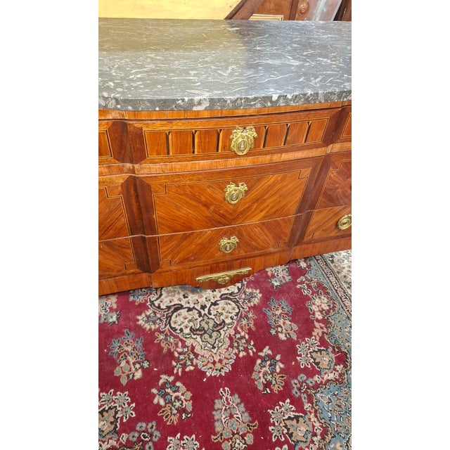Louis XVI Transitional Marquetry Commode with a Marble Top For Sale - Image 4 of 11