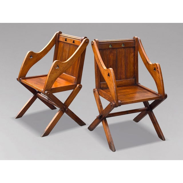 19th Century Victorian Pitch Pine Glastonbury Armchairs, 1880, Set of 2 For Sale - Image 8 of 13
