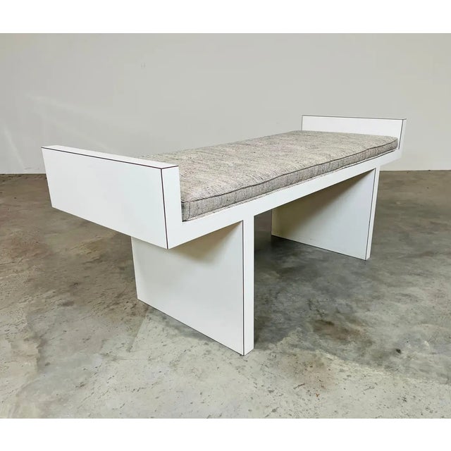 Mid-Century Frank Lloyd Wright Style White Laminate Window or Entryway H Bench For Sale In Philadelphia - Image 6 of 8