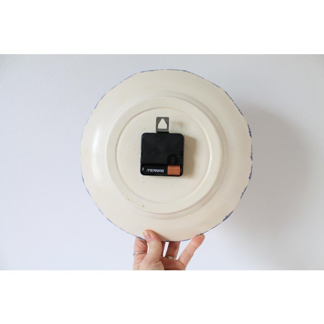 Mid 20th Century Hand-Painted Spongeware Pastoral Scene With a Horse-Drawn Carriage Wall Clock For Sale - Image 5 of 5