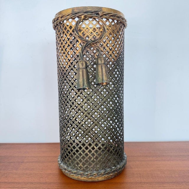 Goldenrod Italian Gilded Metal Umbrella Stand by Li Puma, 1950 For Sale - Image 8 of 11