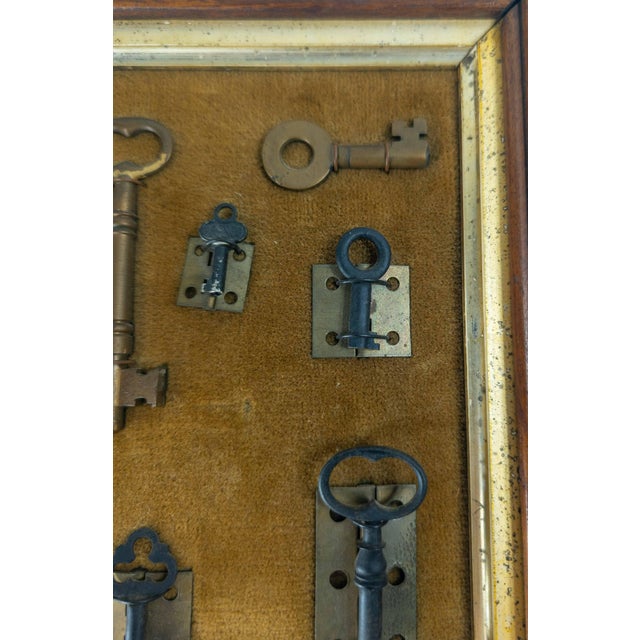 20th Century Assemblage of Vintage and Antique Keys in Walnut Frame For Sale - Image 9 of 12
