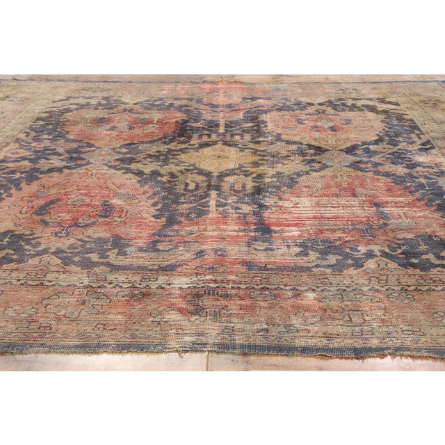 Blue Distressed Antique Turkish Oushak Rug - 09'05 X 09'11 For Sale - Image 8 of 9