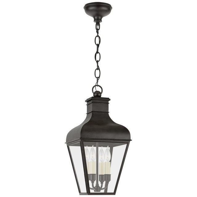 Chapman & Myers for Visual Comfort Signature Fremont Medium Hanging Lantern in French Rust with Clear Glass For Sale