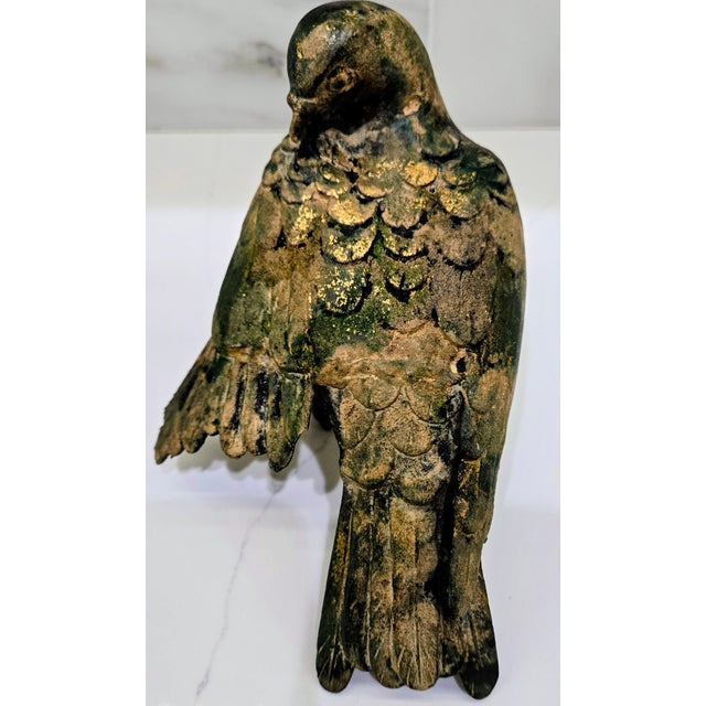 Metal Vintage Toyo Japan Cast Bird Sculptures – Verdigris Pigeon Dove Pair, Heavy Decorative Figurines For Sale - Image 7 of 10