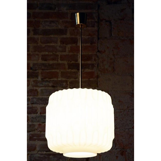 Mid-Century Modern Pendant Light in Brass and Opaline Glass, Czech, 1960s For Sale - Image 3 of 11