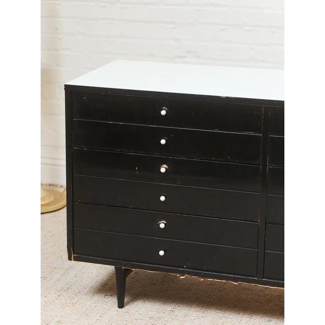American Mid 20th Century Black Lacquered Distressed Dresser by American of Martinsville For Sale - Image 3 of 11