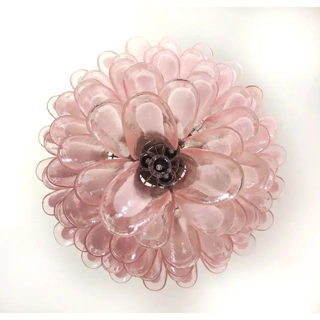 2020s Italian Mazzega Style, Murano Chandelier, 75 Pink/Rose Glass Petals For Sale - Image 5 of 6