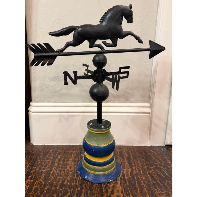 Wood Vintage Full-Bodied Running Horse Weathervane on Painted Wood Display Base For Sale - Image 7 of 18
