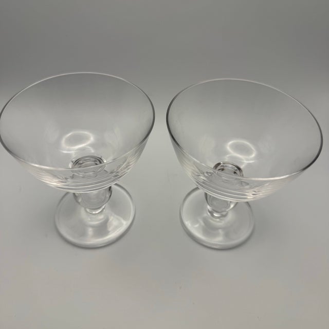 Mid-Century Modern Vintage Crystal Coupe Glasses Ball Stem Baluster Scandinavian Style Heavy Glass - Set of 2 For Sale - Image 3 of 9