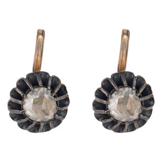 Late 19th Century Pair of Victorian Diamond 14k Rose Gold and Silver Drop Earrings For Sale