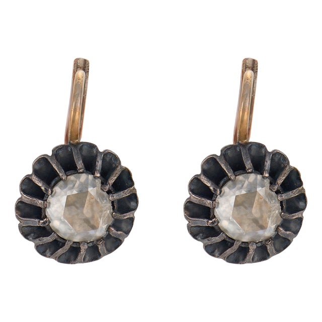 Late 19th Century Pair of Victorian Diamond 14k Rose Gold and Silver Drop Earrings For Sale