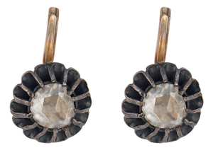 Late 19th Century Pair of Victorian Diamond 14k Rose Gold and Silver Drop Earrings