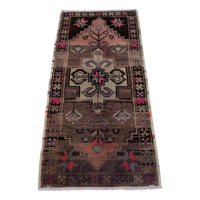 1970s Hand Knotted Small Turkish Rug - 19" X 42" For Sale - Image 5 of 15