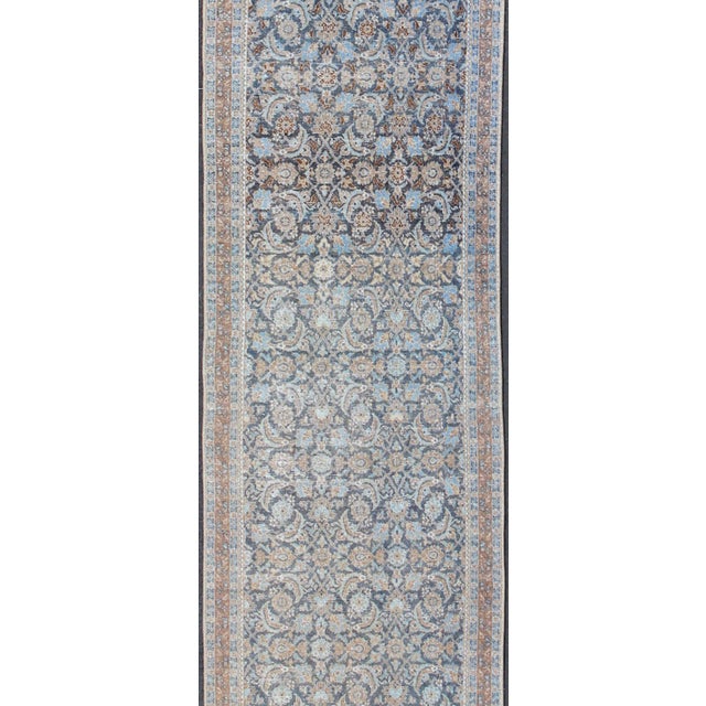 Antique Persian Tabriz Runner With Allover Floral Design in Soft Blue and Taupe For Sale - Image 4 of 12