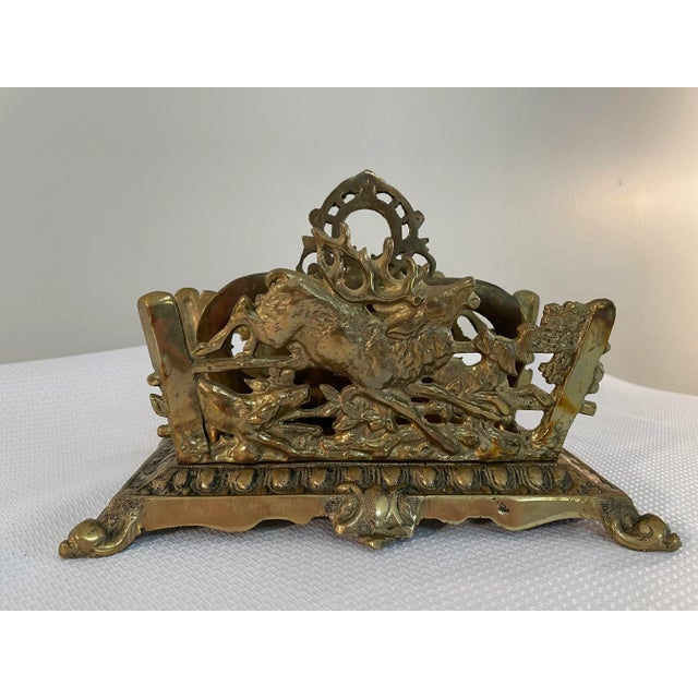 Bradley Hubbard 19th Century Antique Bradley Hubbard Brass Hunting Scene Letter Holder For Sale - Image 4 of 13