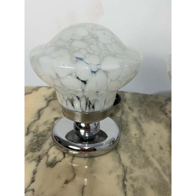 Vintage Italian Bedside Lamps in Chromed Metal and Murano Glass, 1970, Set of 2 For Sale - Image 4 of 9