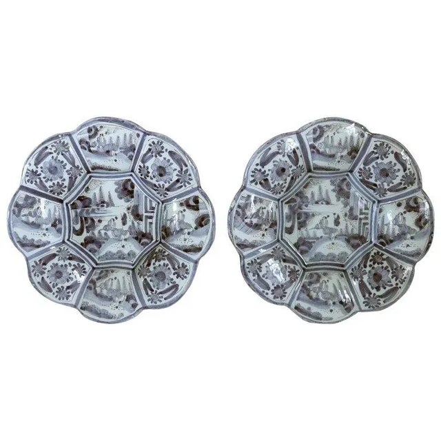 18th Century German Frankfurt Faience Blue and White Lobed Plates (Buckelplattes) - a Pair For Sale - Image 12 of 12