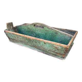 Antique Farmhouse Green Wooden Trug For Sale