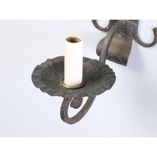 Copper Antique Pair Arts & Craft Wall Sconces Copper and Metal Great Patina Unrestored For Sale - Image 8 of 12