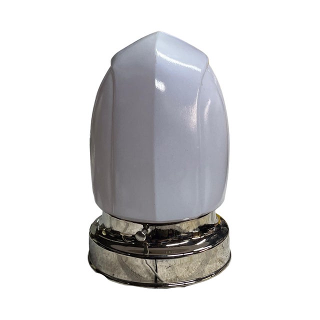 Mid-Century Bathroom Vanity Light With Polished Nickel and White Shade For Sale - Image 4 of 6