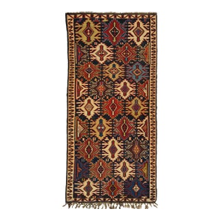 Blue Vintage Turkish Kilim Wool Rug With Allover Geometric Design For Sale