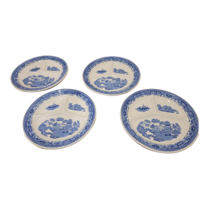 Vintage McNichol Blue Willow Divided Grill Plate, Set of 4