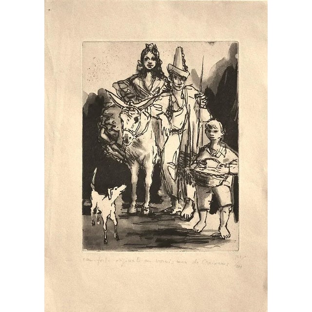Spanish Family is an original etching realized by Pere Créixams (1893- 1962). Numbered on the lower right, edition...