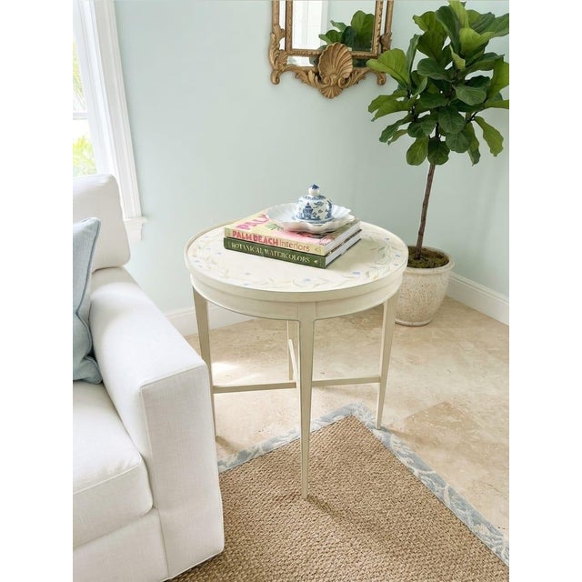 Vintage Hand-Painted French Country Round Accent Table For Sale - Image 9 of 12