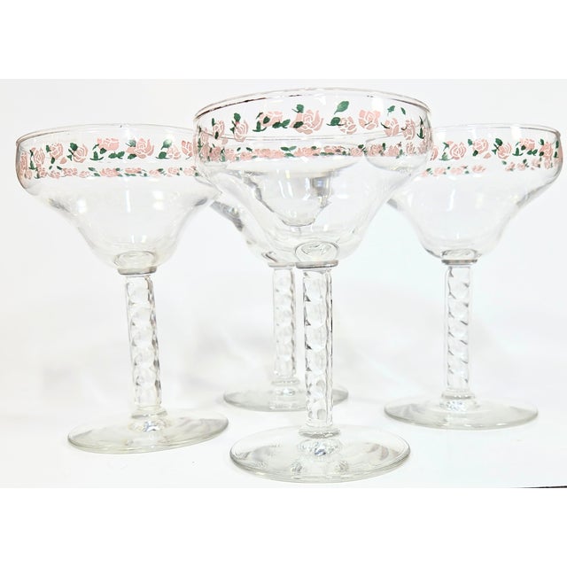 Rose Bedecked Champagne Coupes- Set of Four For Sale - Image 9 of 9