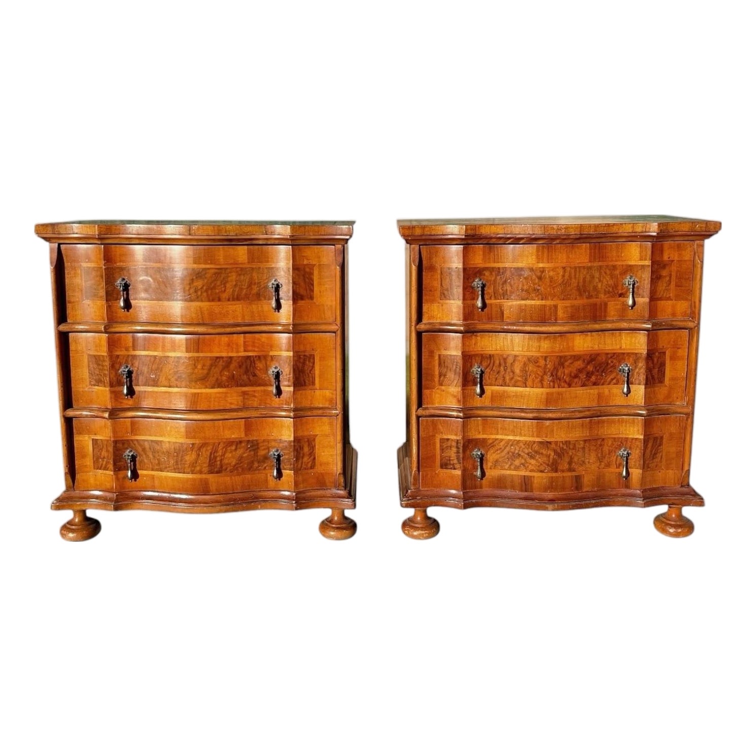Pair of Burl Walnut Serpentine Chests | Chairish