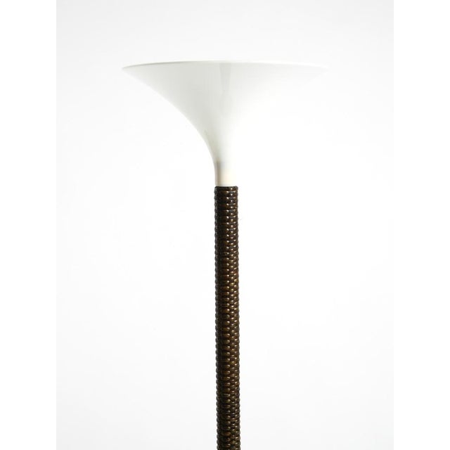 Stunning xxl 1970s pop art "tulip" floor lamp. Metal frame with a burgundy-red wicker/woven covering. Most likely of...