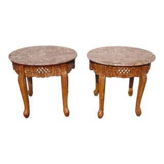 Vintage French Country Pink Marble Top End Tables ~ Side Tables For Sale