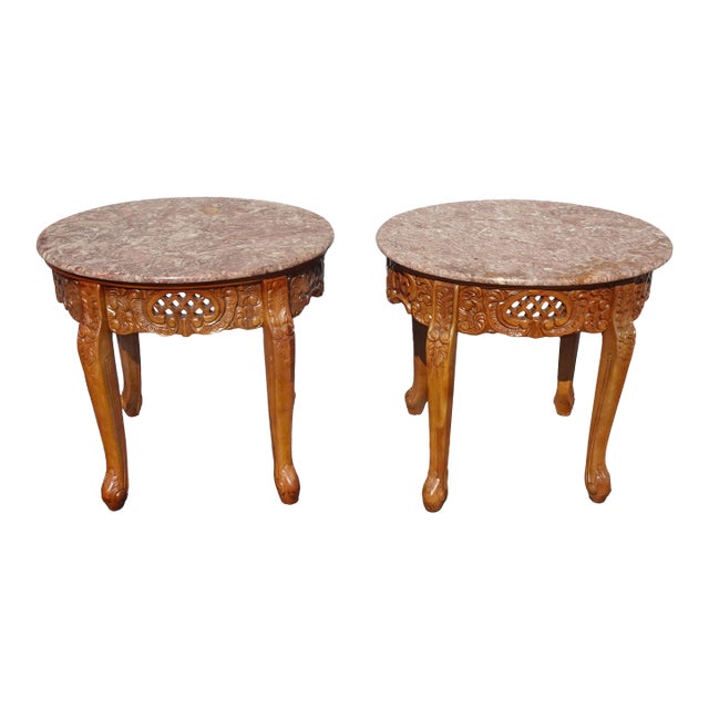 Vintage French Country Pink Marble Top End Tables ~ Side Tables For Sale