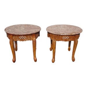 Vintage French Country Pink Marble Top End Tables ~ Side Tables