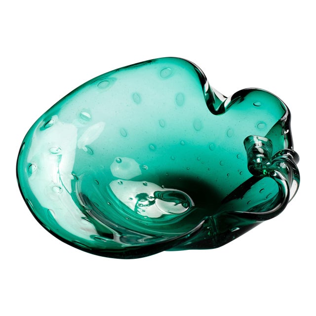 Seguso Emerald Green Murano Glass Seashell Decorative Dish For Sale