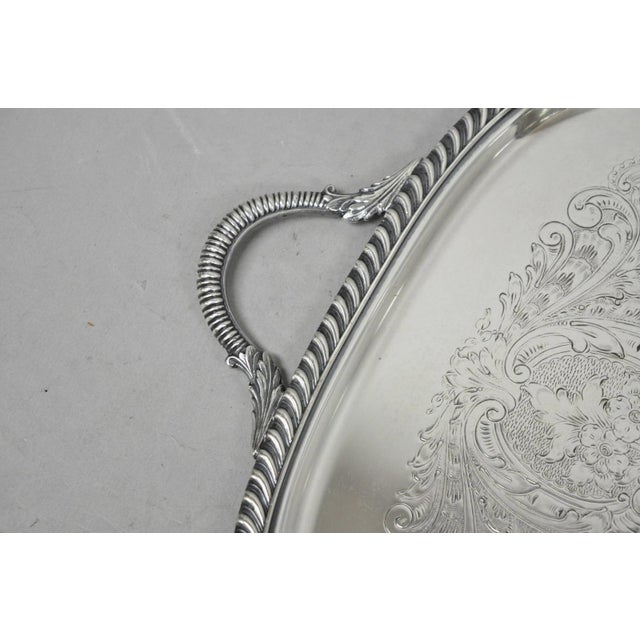 Sheffield Vintage Sheffield Victorian Silver Plated Twin Handle Bar Serving Platter Tray For Sale - Image 4 of 14
