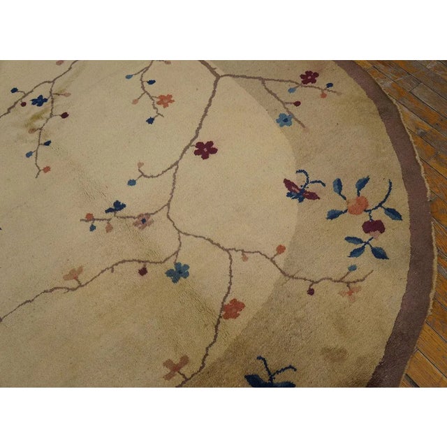 1920s Beige Floral Antique Chinese Oval Art Deco Carpet 6'2'' X 7'9'' Wool Knotted Rug For Sale - Image 4 of 9