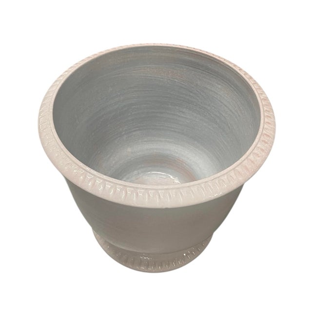 Contemporary Italian White Glazed Ceramic Cachepot With Bacchic Mascarons For Sale - Image 4 of 9