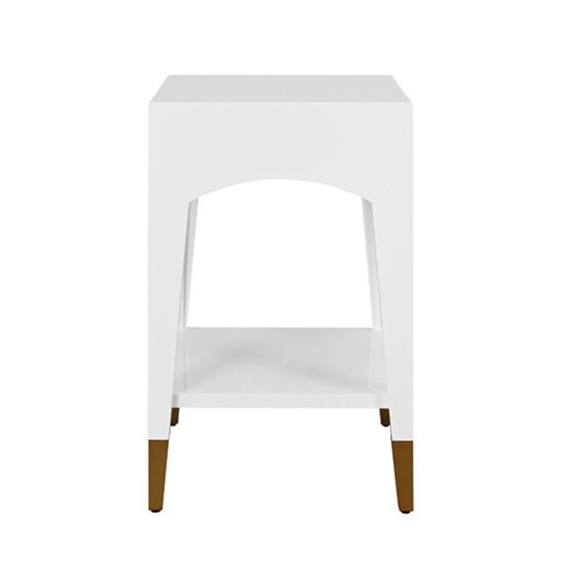 2020s Matthew Izzo Home Ronny Glossy White Lacquer One Drawer Side Table With Antique Brass Foot Caps For Sale - Image 5 of 7