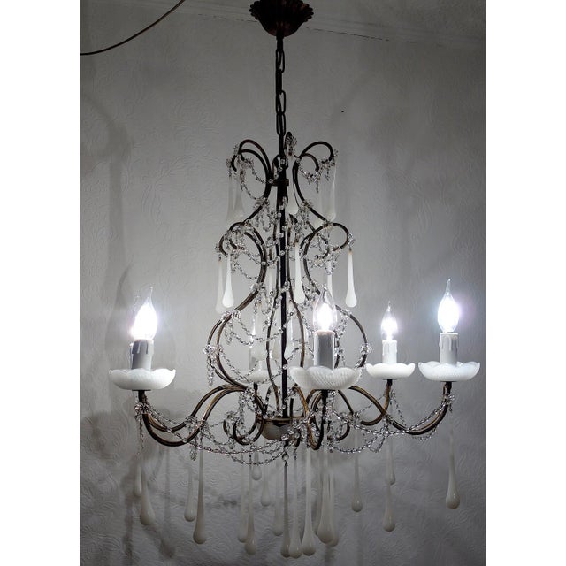Metal and Murano Glass Six-Light Drop Chandelier, 1950s For Sale - Image 11 of 11
