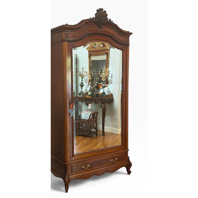 Antique French Provincial Mahogany Mirrored Wardrobe Armoire.