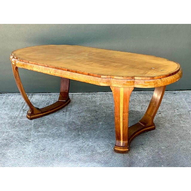 Vintage Art Deco Scalloped Edge Burl Wood Center Hall Table For Sale - Image 13 of 14